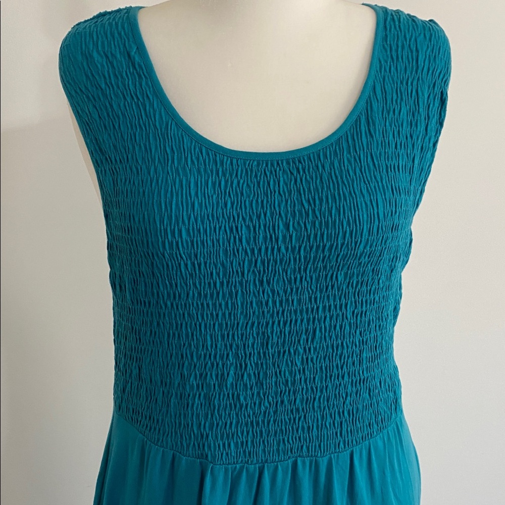 Coldwater Creek Smocked Teal Midi Sleeveless Dress - Picture 2 of 9